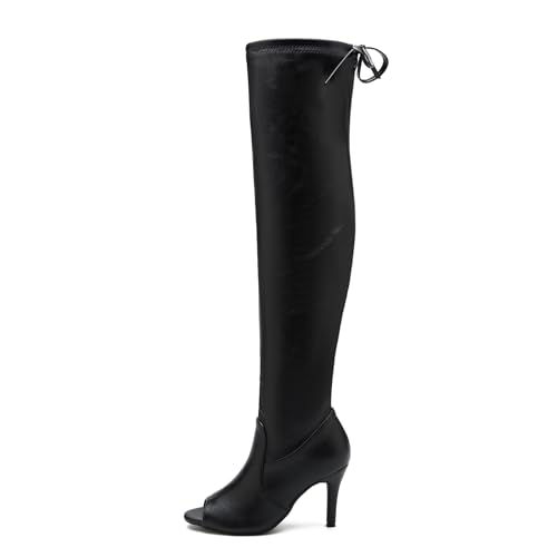 Women's Peep Toe Thigh High Boots Over The Knee Boot Sexy Stiletto Heel Lace Up Open Toe Pull on Long Boots2