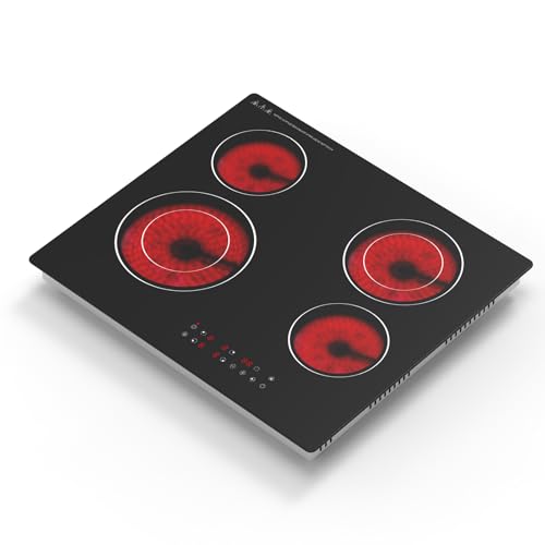 Gveyajo Placa Vitrocerámica 60 cm, 4 Zonas 6300W con Control Táctil, Temporizador, Bloqueo Infantil, Superficie Negra Fácil de Limpiar, Compatible con Todo Tipo de Ollas, Integrable
