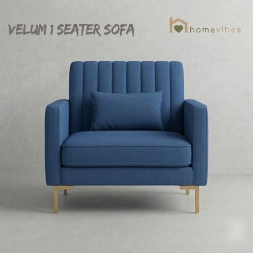 Image of 1 Seater Velum Fabric Sofa Set for Living Room, Modern Design with High Density Foam, Solid Wood Frame, Ergonomic Comfortable Seating for Home & Office (Blue, 1 Seater) | Soft foam comfort, Strong wood frame