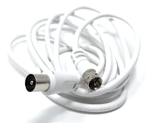 DRUT 2m RF TV Aerial Male to F Type Connector Male Plug Coaxial Coax Cable, Lead, 75 Ohm, 3C-2V (6.5ft, White Nickel Connectors) - Image 2