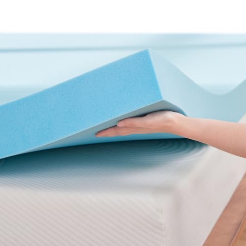 SUBRTEX 4 Inch Memory Foam Mattress Topper Ventilated Gel Infused Bed Foam Topper for Pressure Relieving, CertiPUR-US Certified, King, Blue