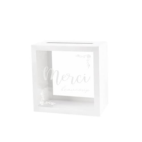 EASYLAVIE Urne Merci Blanc Urne Mariage Transparent Boite a Carte Reception Tirelire Enveloppe Pour Bapteme Anniversaire Donnation ﻿ (blanc)