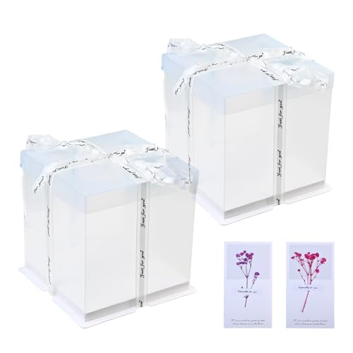 Kaiyzo Caja para Tartas 6 Pulgadas Transparente, Contenedor Doble Capa de Plástico para Embalaje de Cumpleaños y Pastelería, Plástico Alimentario con Base Cartulina Blanca, Transparente