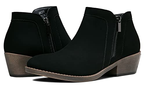 Jeossy Women's Ankle Boots 9618 Blacknubuck Zipper Fall Low Stacked Heel Booties Shoes Size 8(Djy9618 Blacknubuck 08) #TOP5