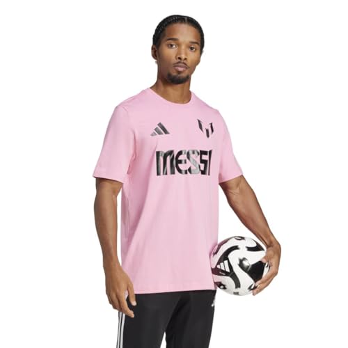 adidas Messi - Camiseta gráfica con nombre y número para hombre, Rosa fácil, L