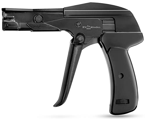 RV RHODES 42708 Zip Tie Gun/Cable Tie Install Tool Adjustable Tension with Built-In Cutter for Nylon Ties up to 1/4- Black