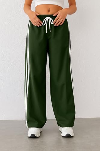 Image of SAKHWALA Women Track Pant | Women's Wide Leg Track Pants High Waist Drawstring Sweatpants with Side Stripes, Casual Loose Fit Lounge Joggers, Dark Grey