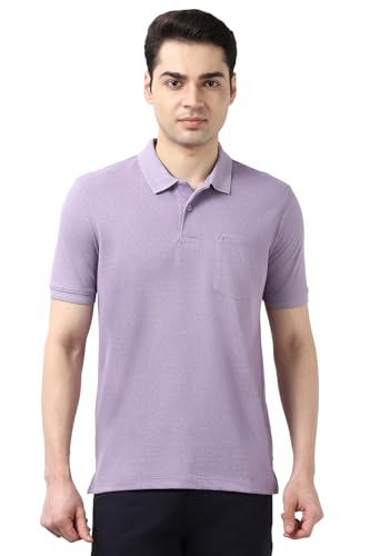 Image of Peter England Men's Cotton Maze Geometric Print Polo T-Shirt - Casual Wear | Modern & Stylish