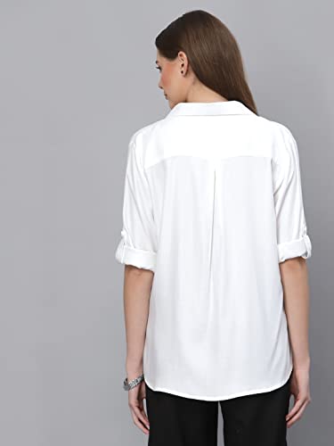 Image of Style Quotient Women Solid Navy Viscose Rayon Semi Formal Shirt