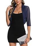 MINTLIMIT Women Shrug Soft Sheer Open Front Sheer Batwing 3/4 Sleeve Bolero Cardigan for Evening Dress (Navy Blue, Size M)