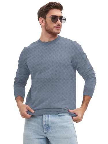 LEOTUDE Men's Regular Fit Cottonblend Full Sleeve Textured Solid T-Shirt for Men (Color Grey)