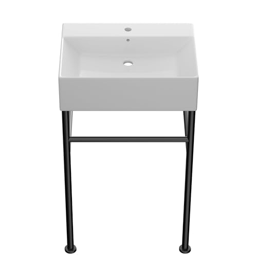 Dcolora 24'&times;16' Console Bathroom Sink Freestanding Glossy White Ceramic Basin With Black Support...