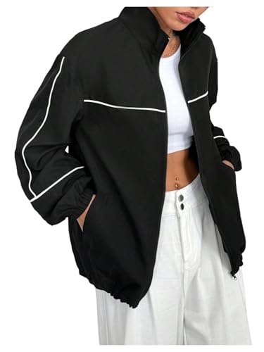 SOLY HUX Women's Zip Up Collared Lightweight Jacket Long Sleeve Athletic Sports Fall Outerwear