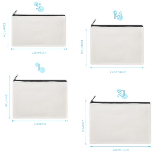 Image of 12 Pieces Cotton Canvas Makeup Bag, Multipurpose Cosmetic Bag with Zipper Travel Toiletry Pouch, Blank DIY Craft Bag (Grey, XL)