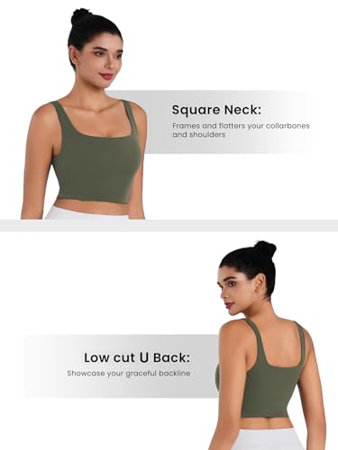 Image of Sunzel Square Neck Longline Sports Bra, Built-in Bra Crop Tank Top | Buttery Soft, Removable Pads, Light to Medium Support, Wide Straight Straps, Yoga, Pilates, Gym, Daily Wear