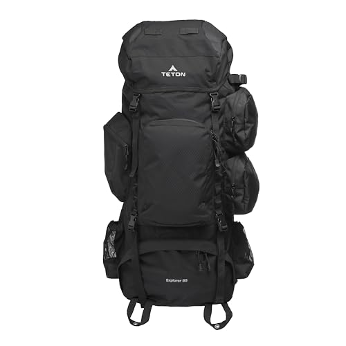 Image of Teton 85L Explorer Internal Frame Backpack for Hiking, Camping, Backpacking, Rain Cover Included, Black
