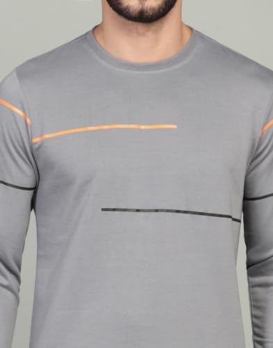 Image of INKKR Striped Men's Round Neck Darkgrey Full Sleeve T-Shirt