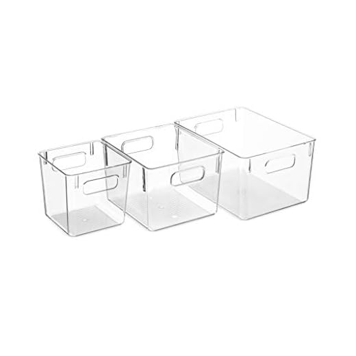 Set Of 6 Clear Pantry Organizer Bins Household Plastic Food Storage Basket with Cutout Handles for Kitchen, Countertops, Cabinets, Refrigerator, Freezer, Bedrooms, Bathrooms