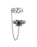 Zikichiky Silver Rose Double Ring with Chain Gothic Stackable Adjustable Rings for Women Witchy Y2K Jewelry