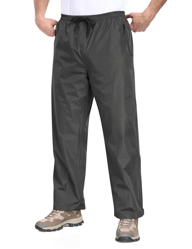 MoFiz Pantalón de Lluvia Hombre Ligero Impermeable Outdoor Sobrepantalón Cortaviento Transpirables Pantalones de Senderismo Moto Plegable con Bolsillos Gris Oscuro EU L