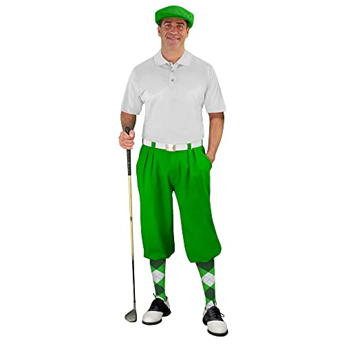 Golf Knickers Mens Select A Style Lime Outfit with Matching Golf Cap and Selected Argyle Socks - Waist 38 - Sock - Lime/Dk Green/White