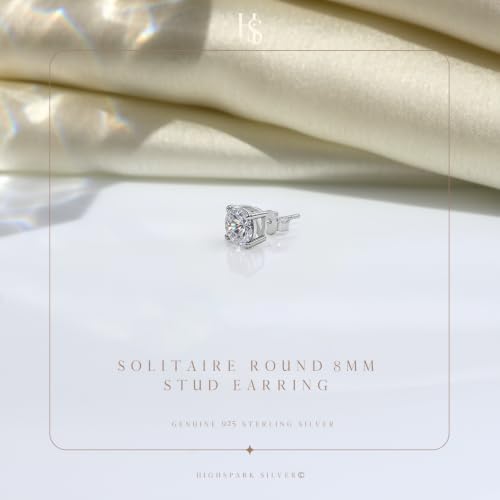 Image of HIGHSPARK 925 Silver Men's Round Solitaire Stud Earring | 92.5 Sterling Silver and Diamond like Brilliance Sparkling Zirconia | Single Stud for Men | Lovely Gift