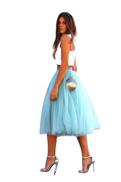 WDPL Women's A-Line Knee-Length Tutu Skirt – Light Blue Tulle Party Prom Skirt, XX-Large - View #10