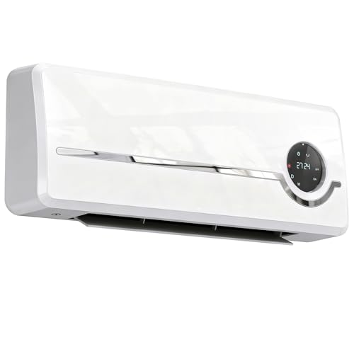 HOMCOM Chauffage mural en céramique 1000/2000W, radiateur électrique, ventilateur, thermostat, programmable hebdomadaire, oscillation, détection de fenêtre ouverte, minuterie 24 H, télécommande, blanc