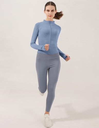 Image of Locachy Women's Lightweight Stretchy Workout Full Zip Running Track Jacket with Thumb Holes