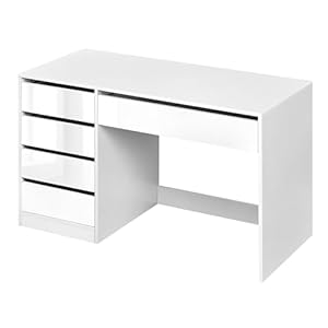 eSituro Schminktisch mit 5 Schubladen Ohne Spiegel, Schreibtisch Computertisch mit Stauraum, Bürotisch PC Tisch für Jugendzimmer Schlafzimmer, Hochglänzendes Weiß, 120x55x75 cm