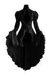 Womens Medieval Renaissance Costume Ruffled Lace Pirate Dress Bustle Style (black 1, 2XL)