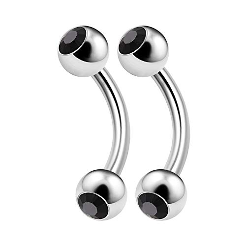 2Pcs Stainless Steel Curved Barbell 14 Gauge 5/16 8Mm 4Mm Jet Crystal Snake Bite Lobe Earrings Eyebrow Piercing Jewelry 3022 #TOP19