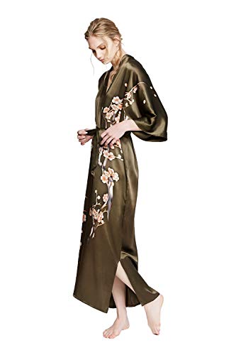 KIM+ONO Silk Kimono Robe Long - Handpainted Cherry Blossom - Bronze