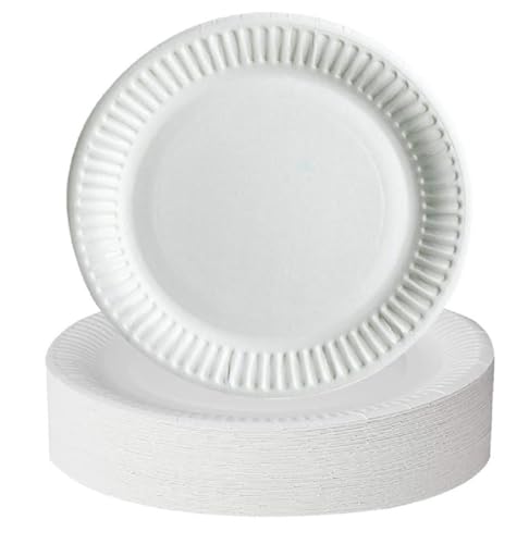 Venuscello® 100 x Witpapier Borden 9" (23cm) Wegwerp Bagasse Gerechten voor Warm & Koud Voedsel Ideaal voor Kinderfeestjes Bruiloft Baby Shower Catering