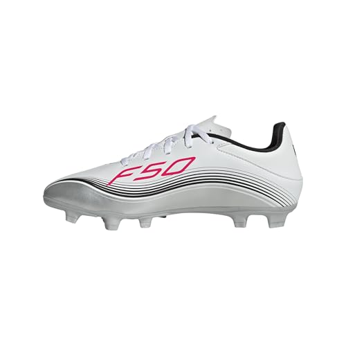 adidas F50 Messi Club Firm Multi Ground Football Boots, Botas de fútbol Unisex Adulto, Cloud White/Lucid Red/Silver Metallic, 43 1/3 EU