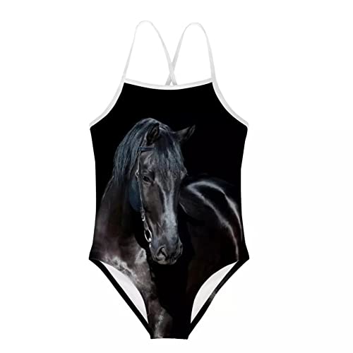 Cumagical Black Horse Little Girls Animal Print 1 Piece Swimsuits Quick Dry Beach Swimwear Bathing Suit