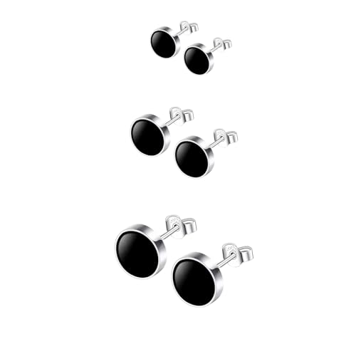 Hinvan Boucles d'Oreilles Ronde Noir 4-6mm Argent Sterling 925 pour Femme Homme Fille