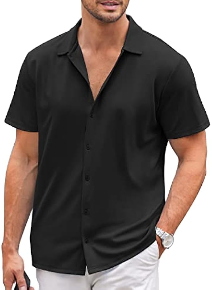 COOFANDY Mens Casual Button Down Shirt Short Sleeve Wrinkle Free Shirts Summer Shirt