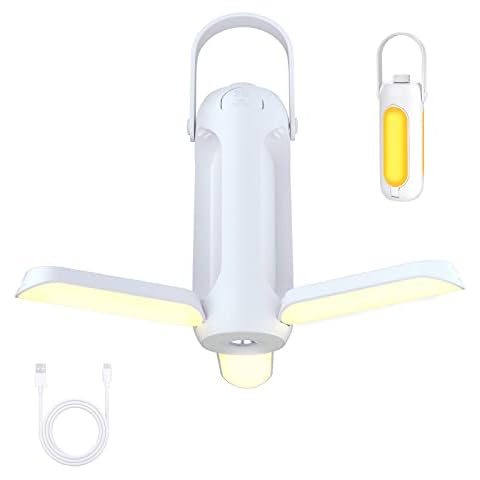 Pluralla Camping Lantern 720LM with Flashlight Design, 10000mAh Rechargeable LED Camping Lamp, 11H Run Time, Deployable Lampshade Multifunctional Camping Light for Hurricane, Emergency, Travel-White Cover