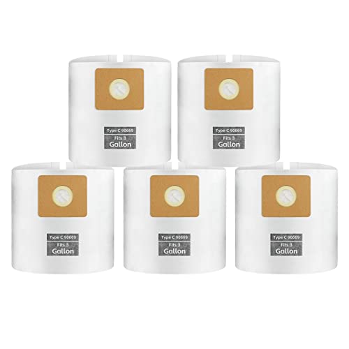 ALYYDBG for Shop Vac Bags 3 Gallon, Type C - 90669 9066900 9066933 Vacuum Cleaner Disposable Collection Filter Bags 5 PCS
