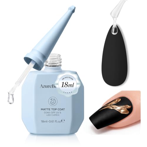 Image of AZUREBEAUTY Matte Gel Top Coat 18ML Big Size, Chrome Proof Powder-Resist No Wipe Velvet Matte Finish Gel Top Coat for Nail Art Long Lasting UV LED