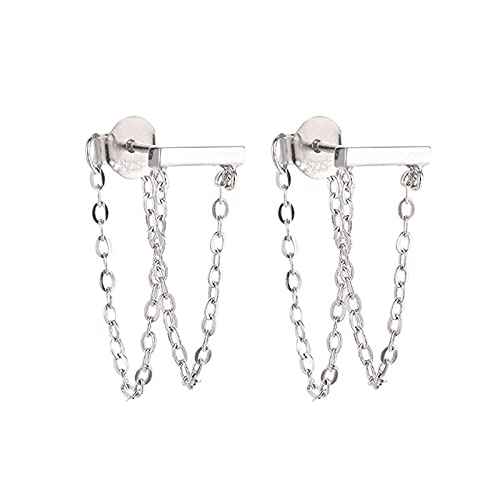 925 Argent Sterling Boucles d'oreilles Pendantes Femme Chaîne de suspension arrière Clous en Argent Bijoux Fantaisie Clous d’Oreilles Cercle Boucles d'oreilles pour Femmes Filles Cover