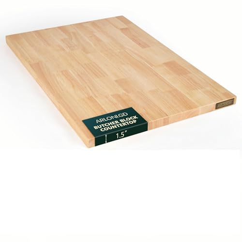 Image of Hevea Butcher Block Countertop, 36"×25"×1.5" Solid Wood Butcher Block, Unfinished Wood Table Top DIY Cut for Desk Top, Kitchen Island, Workbench, Washer Dryer Countertop, Dining Room Table 3ft