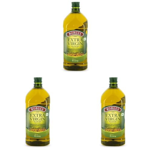 Image of Borges Extra Virgin Olive Oil - 2L |Unrefined & Cold Pressed Oil|Packed in Spain |75% MUFA | Rich in Antioxidants | Ideal For low heat cooking like sauteing & grilling, salad dressing (Pack of 3)