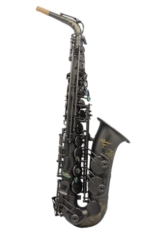 Eastern Music matt black alto saxopone with flower engravings.