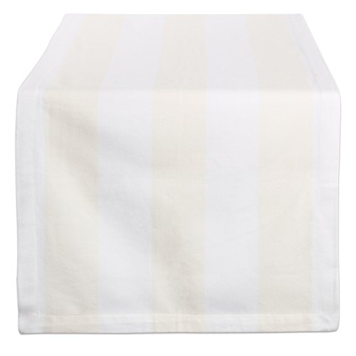 DII Indoor & Outdoor Dobby Stripe Tabletop Collection, 18x108, Cream & White