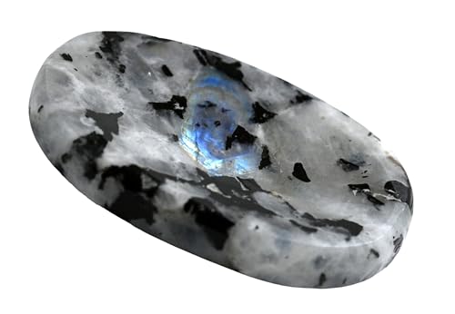 Image of Certified Rainbow Moonstone Crystal Thumb Worry Pebbles Stones for Anxiety Stress Relief Massage - AAA Grade Original Healing Gemstone Agate Rubbing Stone for Yoga Meditation Spiritual Reiki Feng Shui