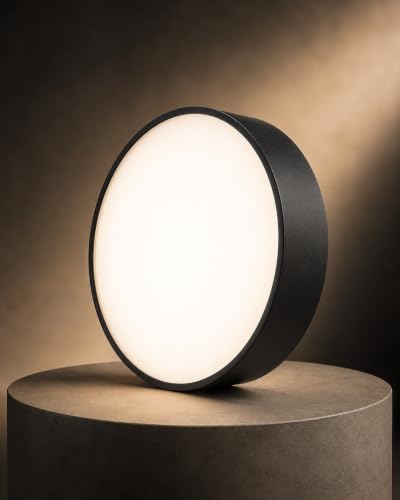 Image of COPPER STONE 12W Surface Mounted LED Round Panel Light | Natural White (4000K) | Black Polycarbonate Body | Energy Efficient Direct Ceiling Light for Wooden, Concrete & RCC Ceiling | Pack of 6