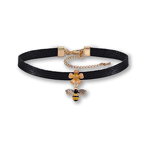 Bee Pendant Black Leather Rope Choker Necklace For Women Lady Girls Daughter Sister Friends Colleague Adjustable Necklace Jewellery Cover