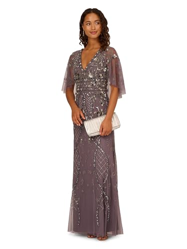 Image of Adrianna Papell Women's Beaded Cape Sleeve Long Dress
